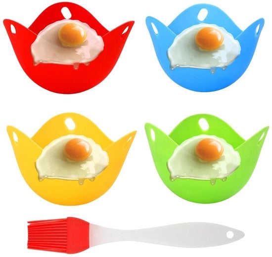 Egg Cooker 4 pezzi - BPA libero - Silicone - Antiscivellamento - Adatto per Microonde/Forno - Intervallo di temperatura - Incluso Spazzolino per olio