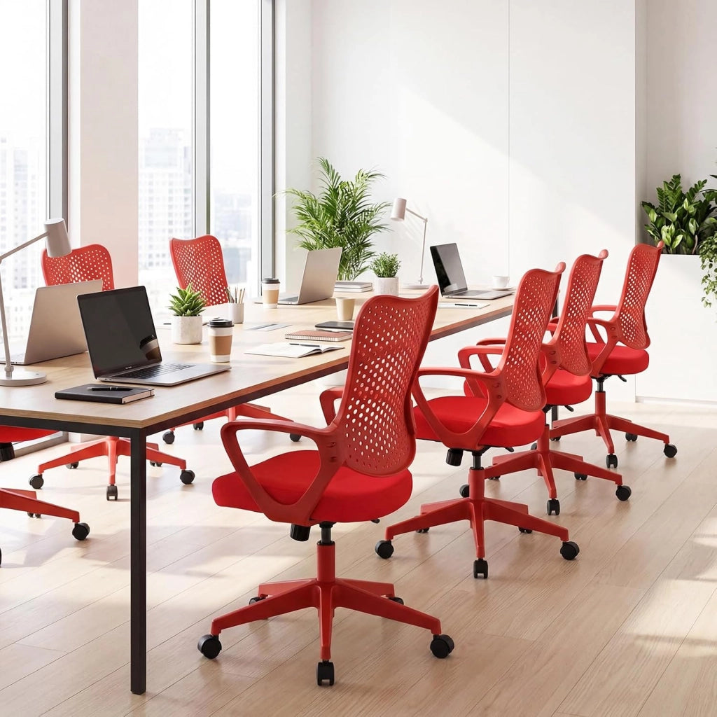 Sedia da Ufficio Ergonomica, con Schienale Reclinabile, Regolabile in Altezza, Sedia Scrivania con Seduta Girevole 360°e Ruote per Ufficio, Studio e Soggiorno, Portata 150 kg (Rosso)