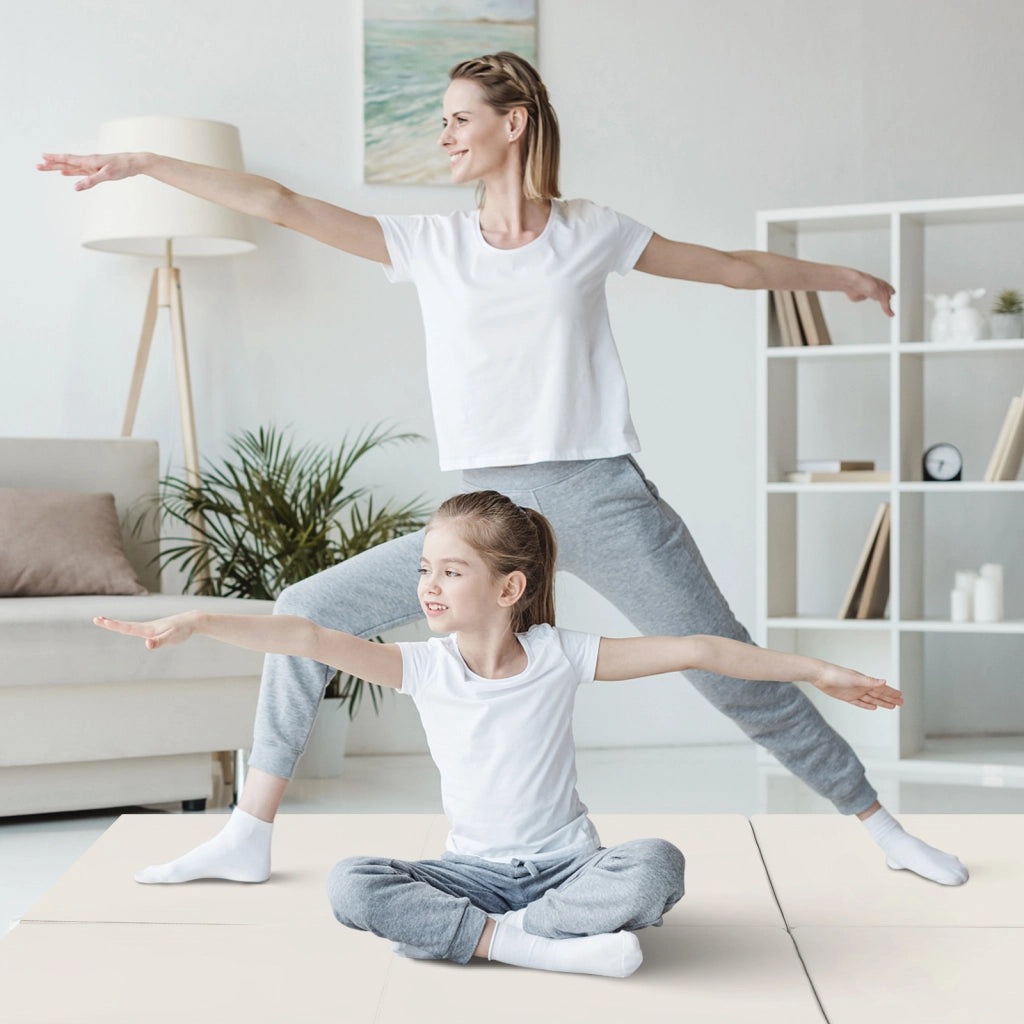 Tappetino yoga pieghevole in pelle PU, Materassino fitness spessore multifunzionale e antiscivolo 180x60x5cm Grigio chiaro