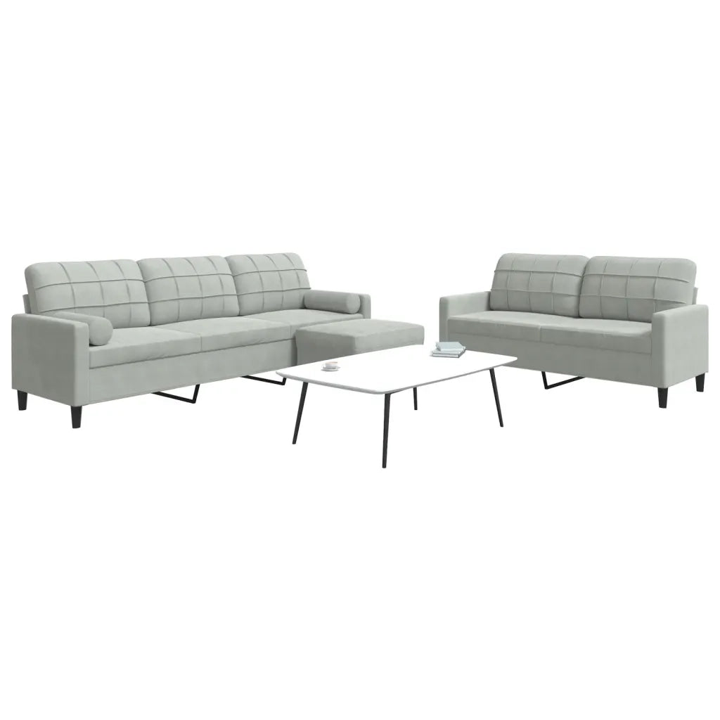 vidaXL Set di Divani 3 pz con Cuscini e Rinforzi Grigio Chiaro Velluto