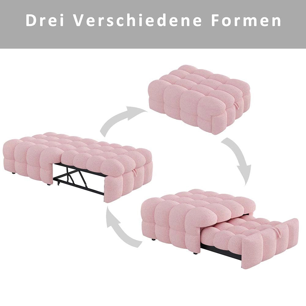 Pouf letto gigogne - Xylo - rosa, peluche, convertibile in letto