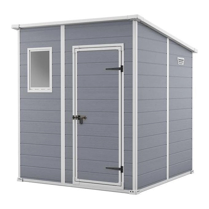 Keter 245104 Manor Pent Casetta da Giardino in Resina Tetto a Una Falda Pavimento Incluso 183,5x185x200 cm colore Grigio