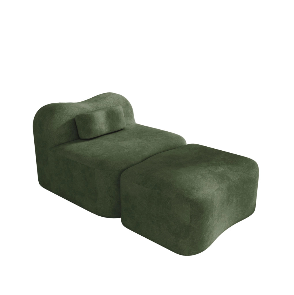 DIVANO Angolare Modulare con Pouf in Velluto Verde