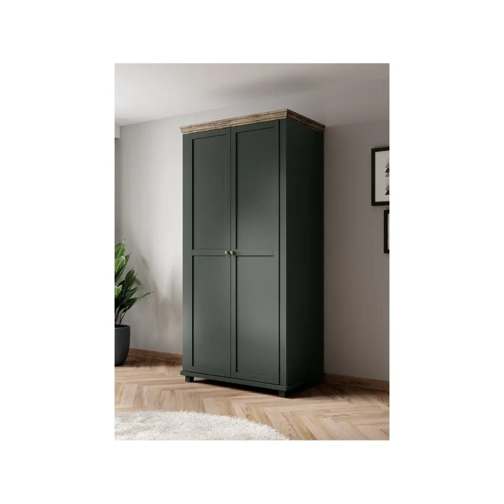 Armadio 110x220 con 2 porte. Colori verde e rovere. Collezione ASSIA.