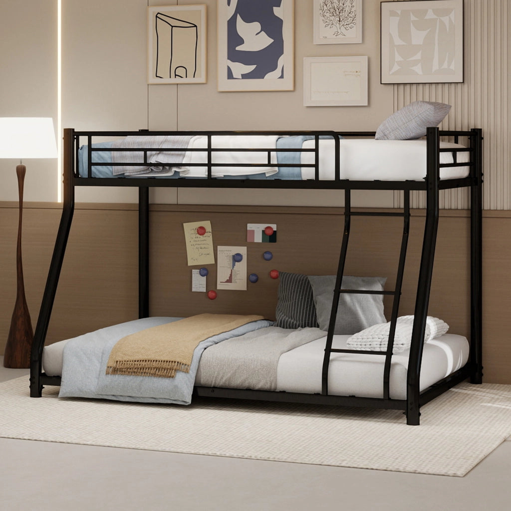 Letto a castello 90 × 190 cm et 140 × 190 cm con scala, parapetti alti, senza materasso, in metallo nero