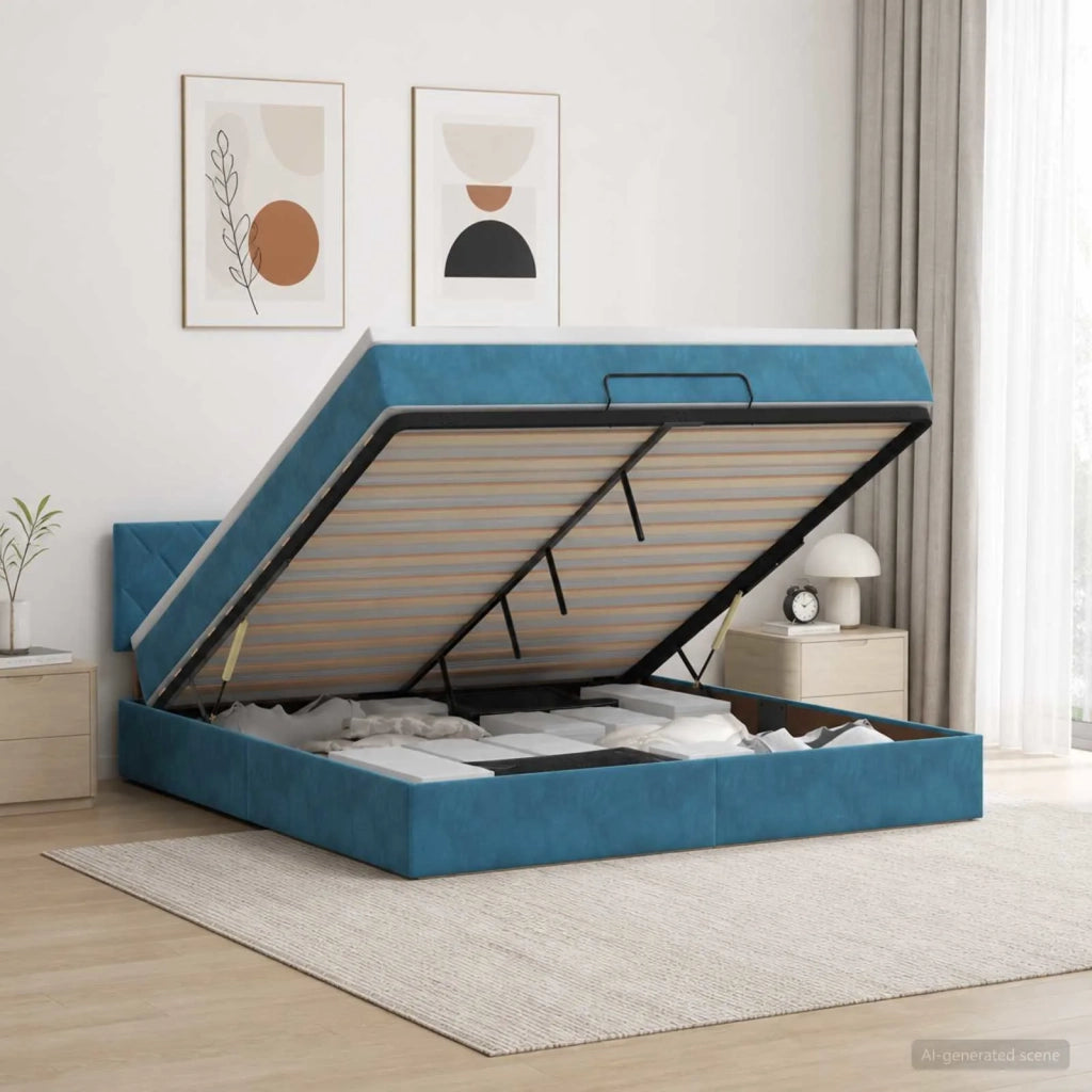 Letto Ottomano con Materasso e LED Blu scuro 180 x 200 cm 3457231