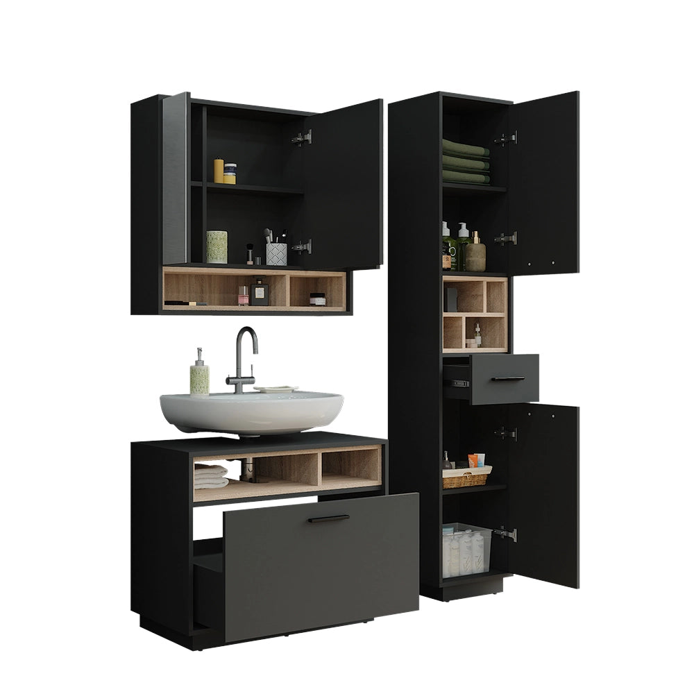 Vicco Set di mobili da bagno Antracite/Sonoma 3 parti con colonna