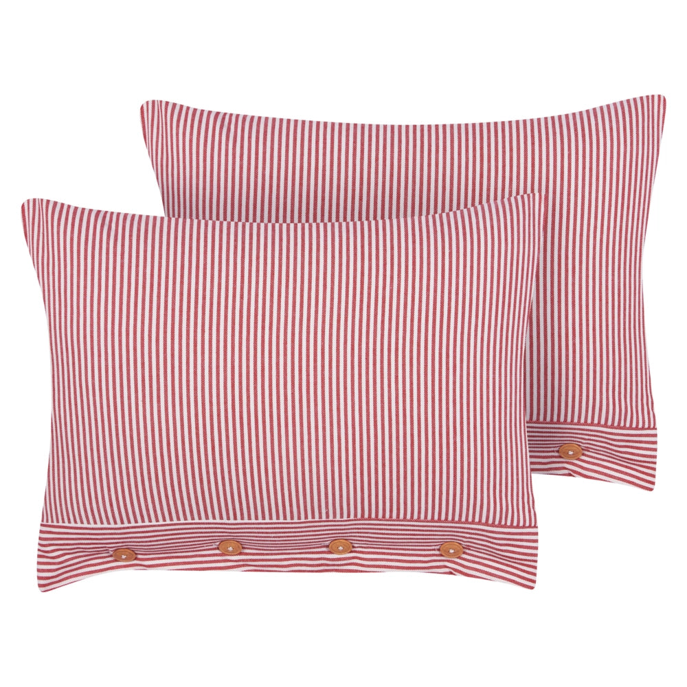 Set di 2 cuscini decorativi in cotone rosso e bianco 40 x 60 cm con motivo a strisce e bottoni Accessori decorativi retrò Camera da letto Soggiorno