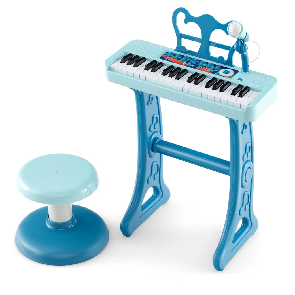 Tastiera elettronica 2 in 1 a 37 tasti per bambini 41 x 23 x 46 cm con microfono regolabile design PP blu 20_0019243