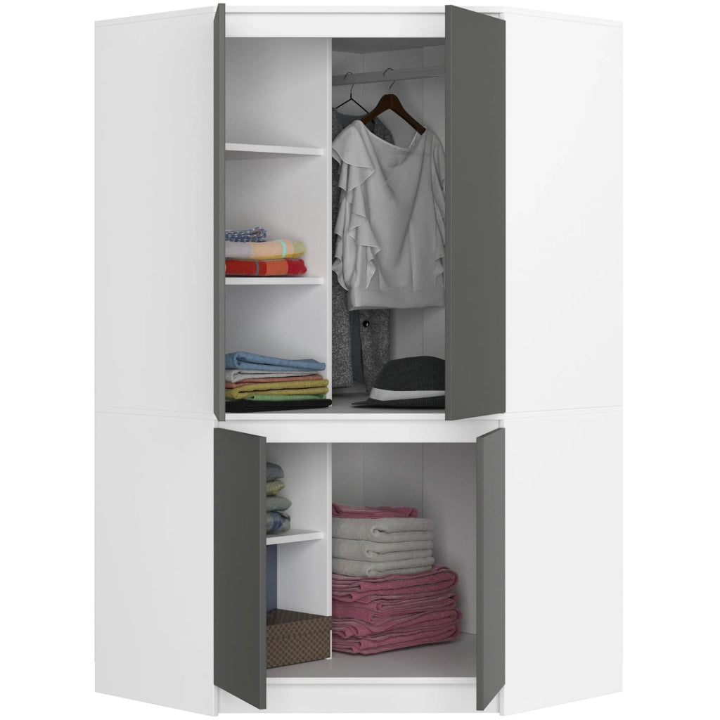Armadio ad angolo AKORD S100 Bianca 100 cm 4 ante inserto frontale Grigia Grafite 100x50x180 cm