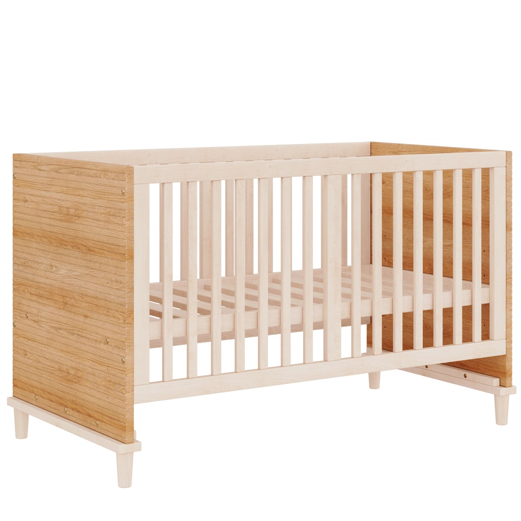 Lettino per bambini con rete a 5 altezze regolabili, struttura in legno massello e MDF, colore naturale, 144 x 74 x 87 cm