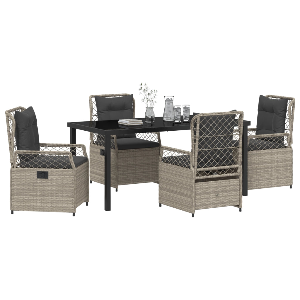 Set da Pranzo da Giardino 5 Pezzi Grigio Chiaro Polyrattan