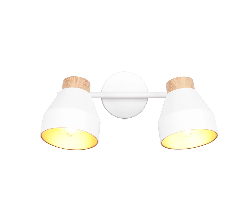 Barra 2 spots, metallo e legno, bianco e oro, L 32 cm, Valentin