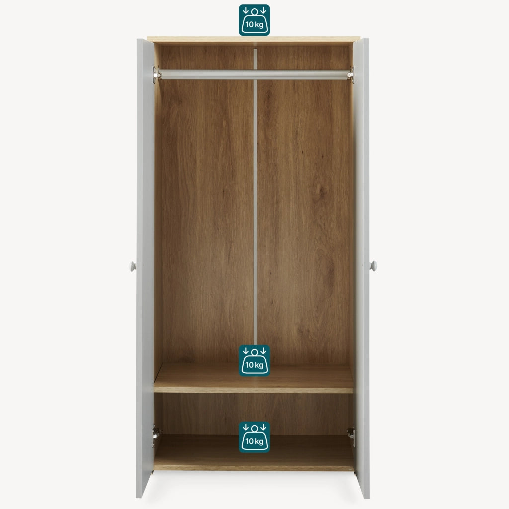 Armadio Beldinupp per Cameretta a 2 Ante 123 x 60 x 40 cm - Effetto Rovere/Grigio [en.casa]