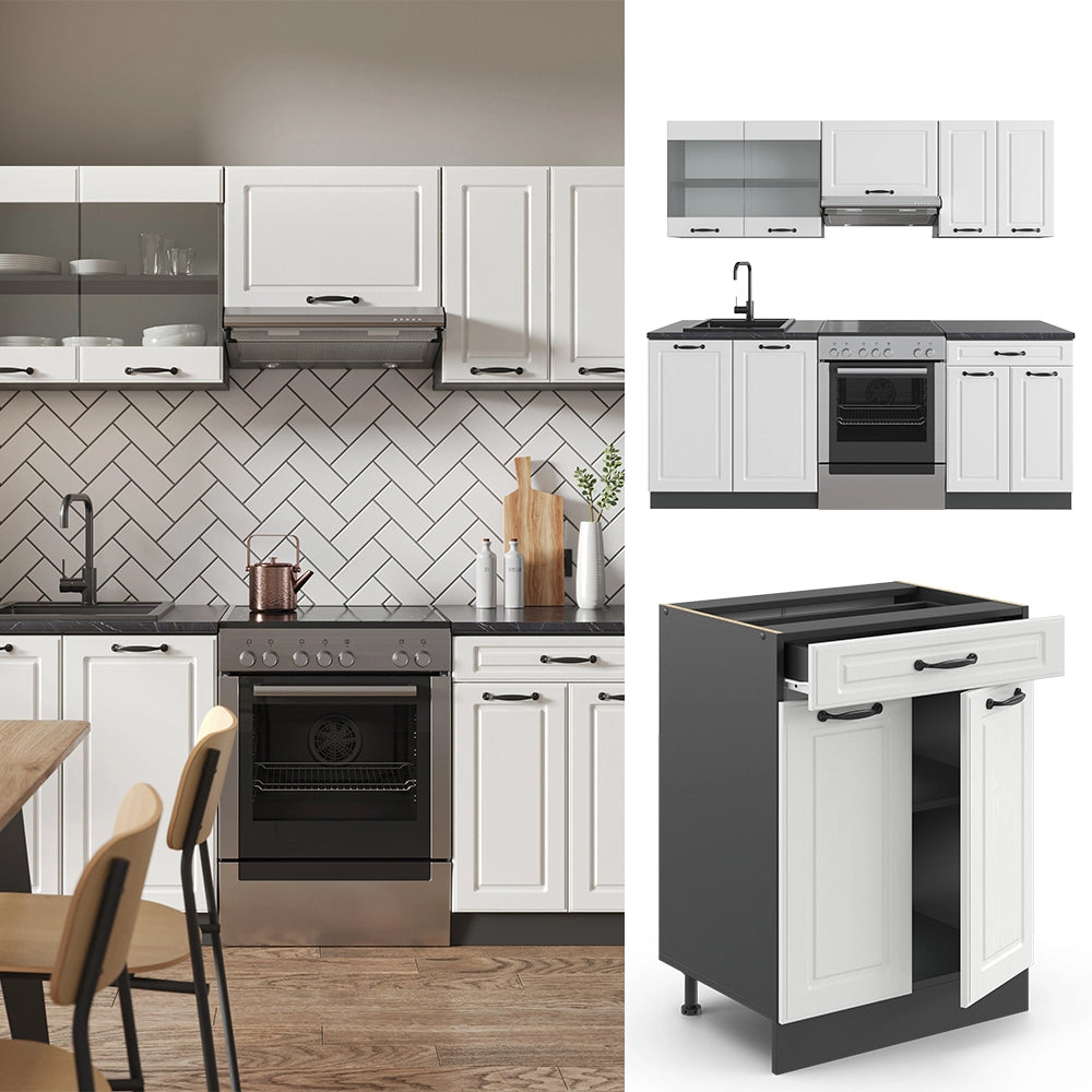 Vicco Cucina componibile Bianco casa di campagna/antracite 200 cm , PL Antracite
