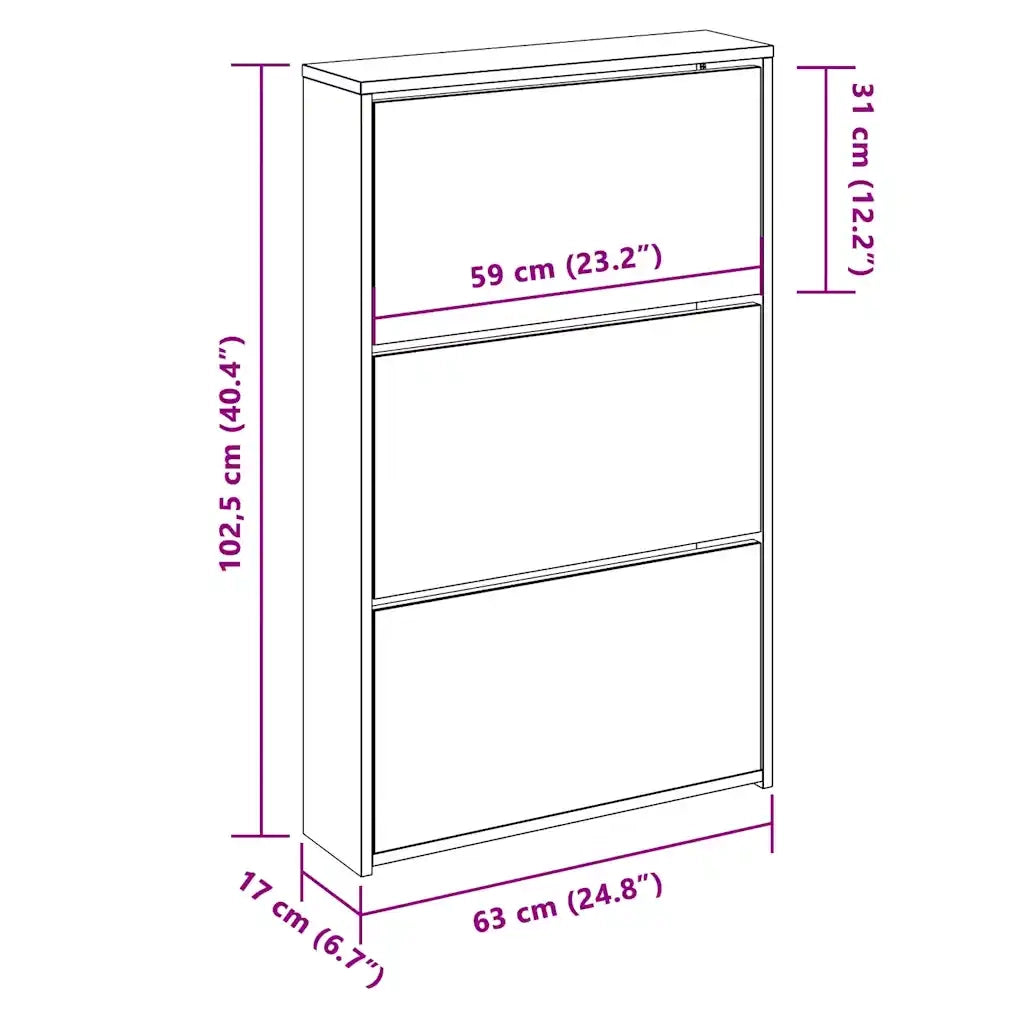 Scarpiera con Specchio 3 Strati Bianco Lucido 63x17x102,5 cm 342637