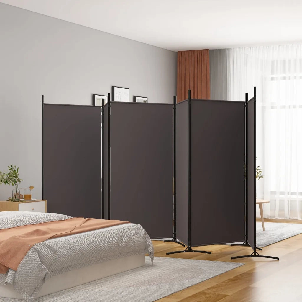 Divisorio Ambienti | Divider per stanze | Paravento a 6 Pannelli Marrone 520x180 cm in Tessuto