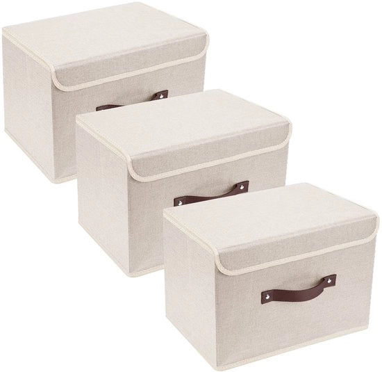 Set di 3 Scatole di Stoccaggio con Coperchio in Poliestere/Oxford - Dimensioni 38x25x25 cm - Duraturo e Resistente