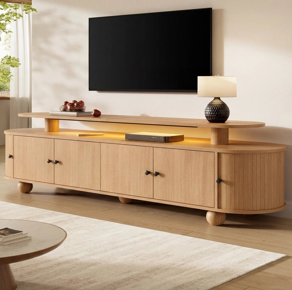 Mobile TV 180x40x48 cm con illuminazione LED ambiente in MDF naturale