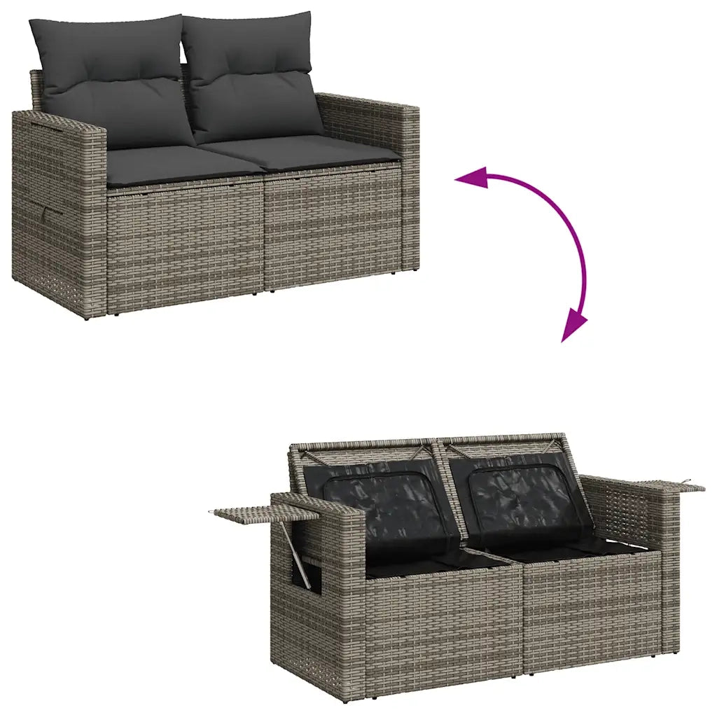 Set Divani da Giardino 4 pz con Cuscini in Polyrattan Grigio