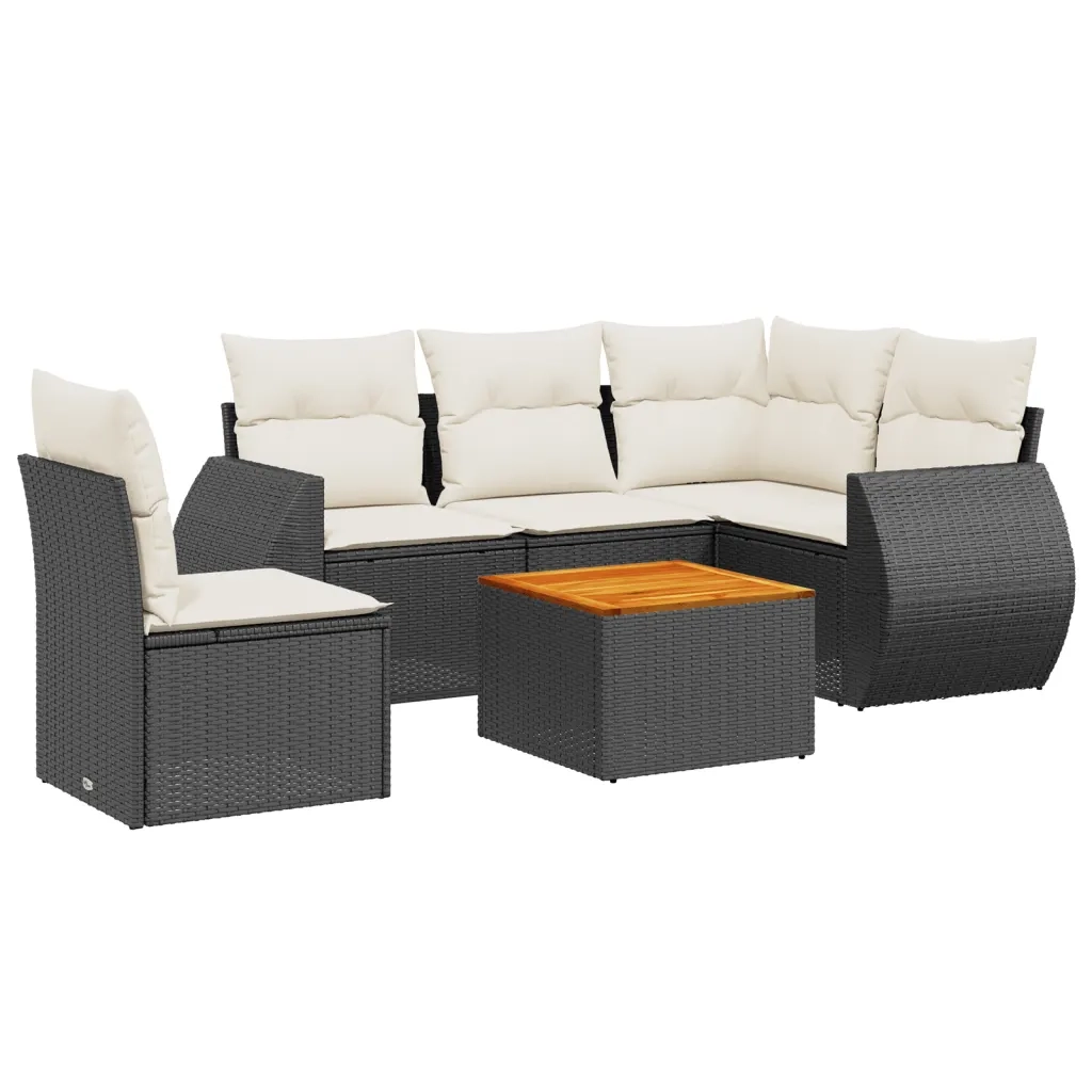Set Divano da Giardino 6 pz con Cuscini Nero in Polyrattan 3225006