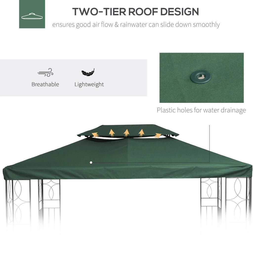 Copertura per Gazebo  a 2 Livelli  con Cinghie e 10 Fori di Drenaggio 4x3m in Poliestere Verde