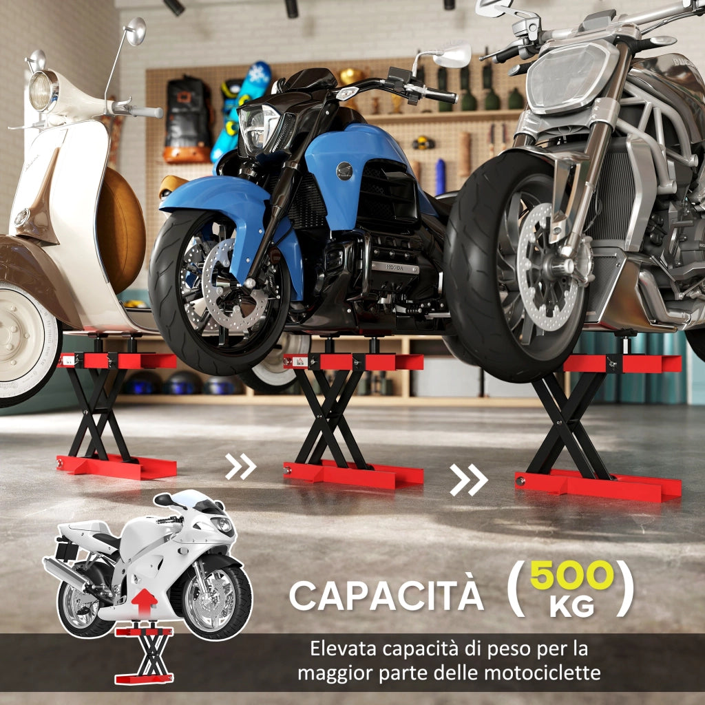 Cavalletto Alzamoto a Forbice Capacità 500kg Dimensioni Compatte con Altezza Regolabile in Acciaio Rosso