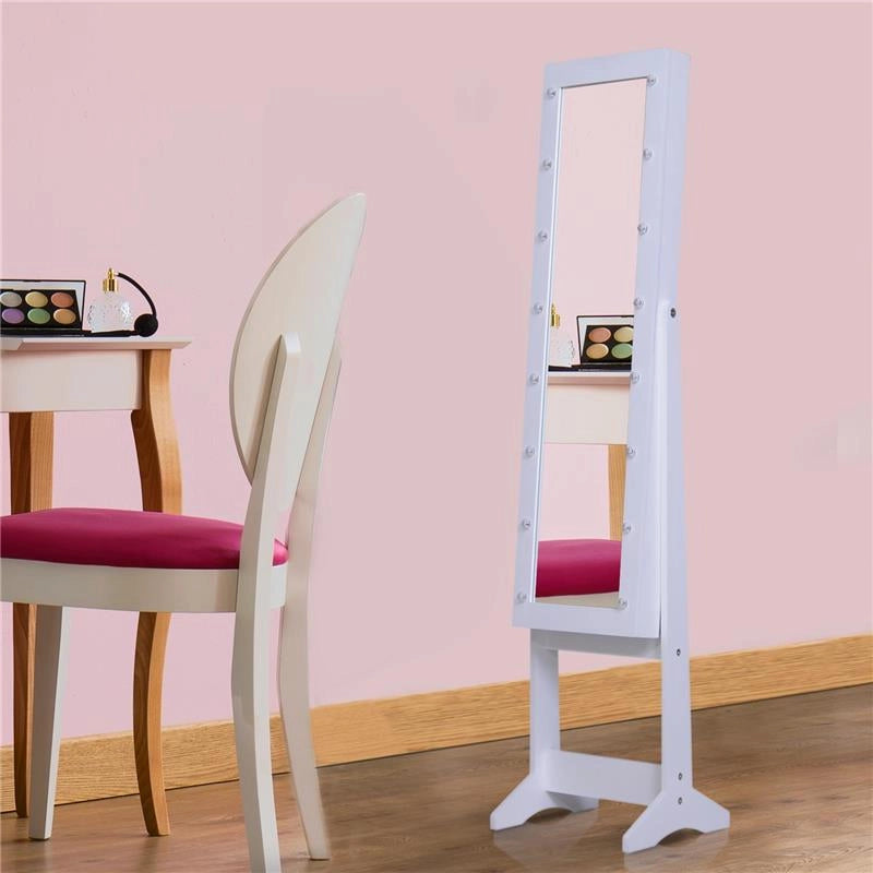ARMADIO PORTAGIOIE CON SPECCHIO REGOLABILE E LUCI LED BIANCO 36X30X136 CM