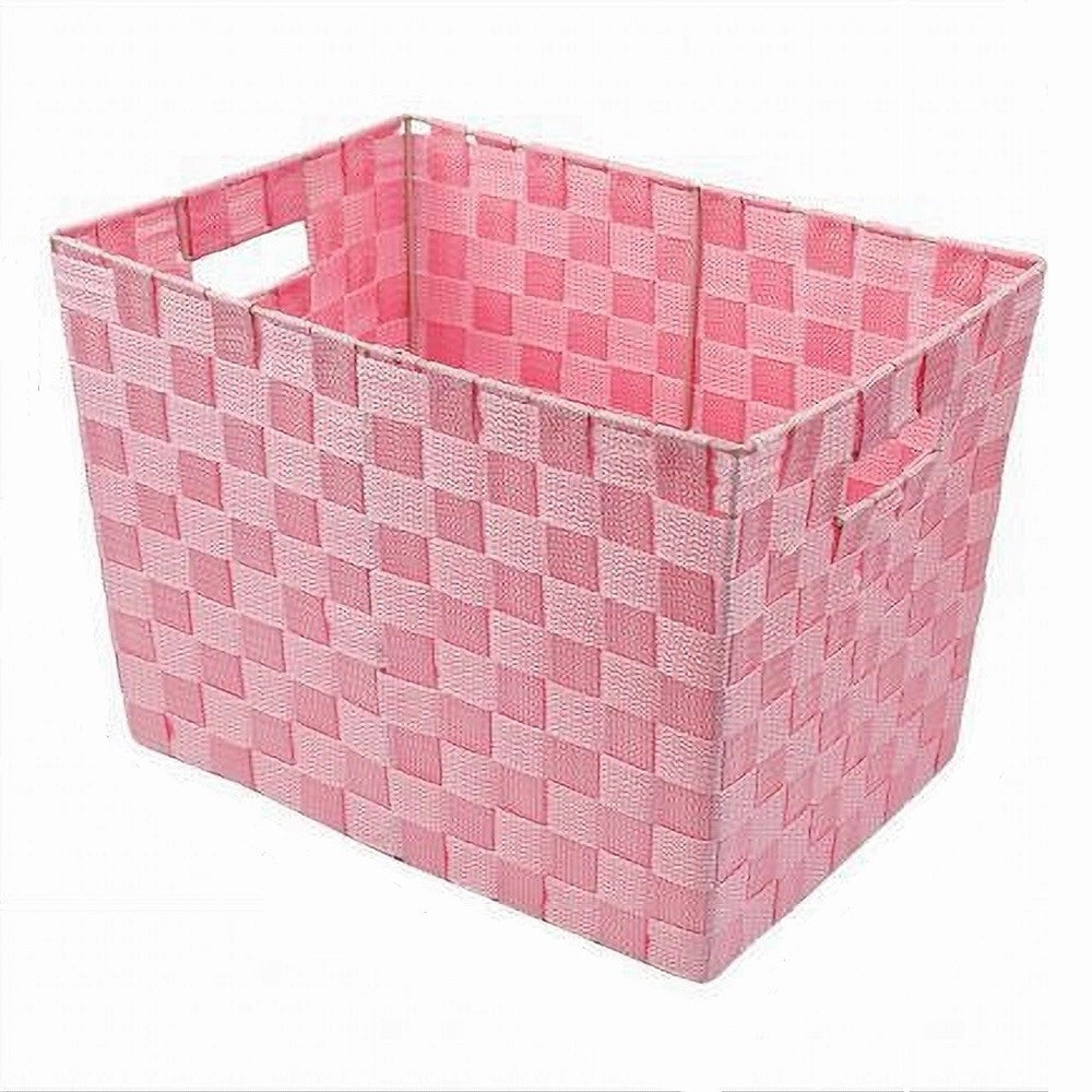 Trade Shop - Portaoggetti Cesto In Tessuto Intrecciato 38 X 26 X 25cm Con Maniglie Rosa 79041 -