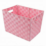 Trade Shop - Portaoggetti Cesto In Tessuto Intrecciato 38 X 26 X 25cm Con Maniglie Rosa 79041 -