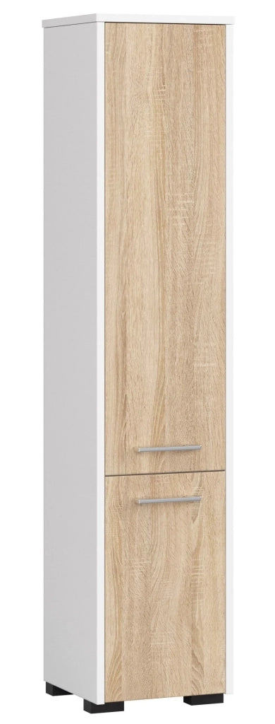 Colonna da bagno AKORD FIN Bianca 30 cm 2 ante inserto frontale Sonoma Quercia 30x30x140 cm