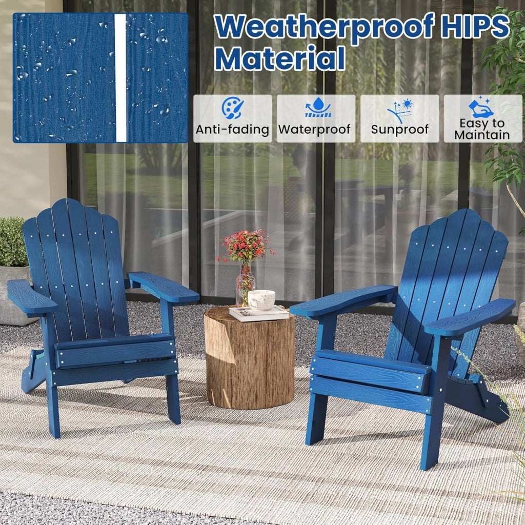Adirondack - Sedia pieghevole, sedia da giardino con schienale inclinato e braccioli larghi, poltrona ergonomica con carico di 180 kg, seduta esterna per balcone, terrazza (blu)