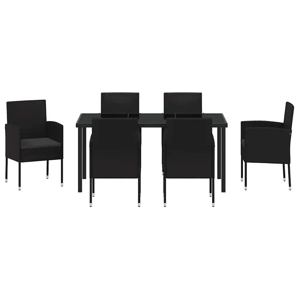 Set da Pranzo per Giardino con cuscino 7 pcs Nero polyrattan 3380068