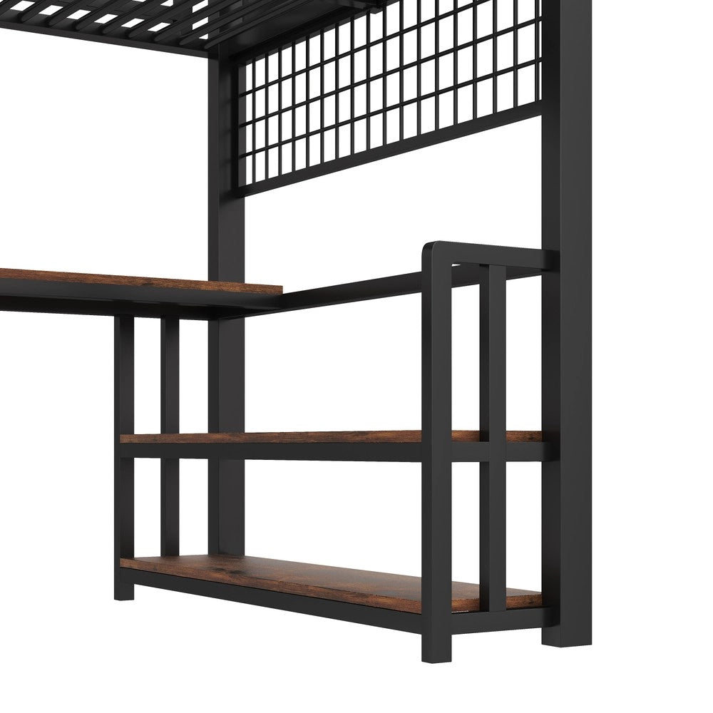 Letto a Soppalco con Scrivania ¨C Xylo ¨C Nero, LED, 140x200, Metallo, Cassetti, USB