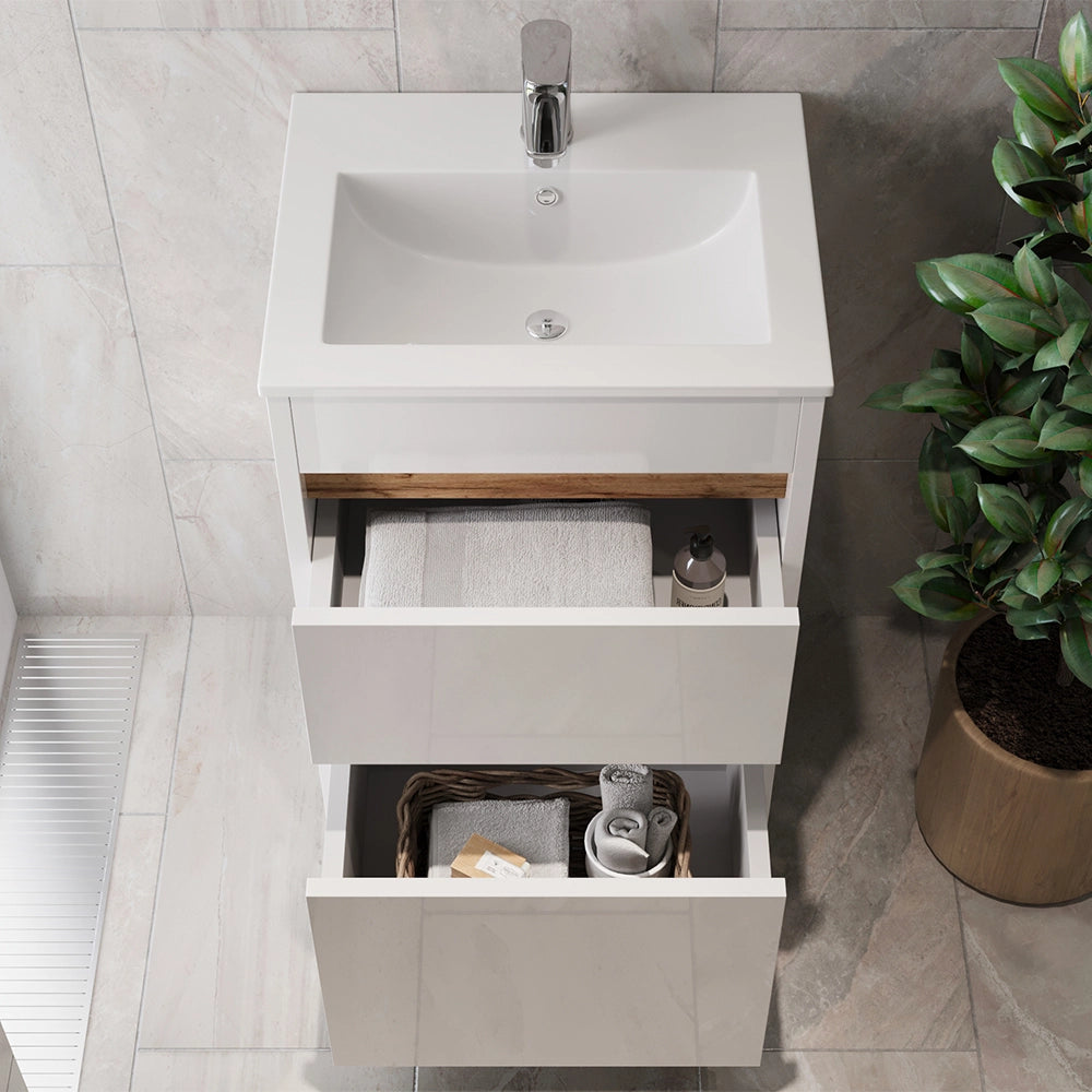 Vicco Set mobili bagno Bianco 2 parti, con lavabo e 2 cassetti