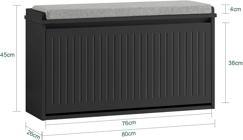 Panca Scarpiera da Ingresso - Scarpiera Salvaspazio Slim in Legno, Panca Contenitore per 6-8 Paia di Scarpe, 155kg di Carico, Nero, 80x26x45cm, FSR98-L-SCH