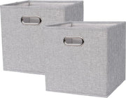 Scatole di stoccaggio metalliche 30 x 30 x 30 cm con coperchio pieghevole, sacchi di stoffa non tessuti, contenitori cubici per organizzare giocattoli e abbigliamento (due grigio-argento)