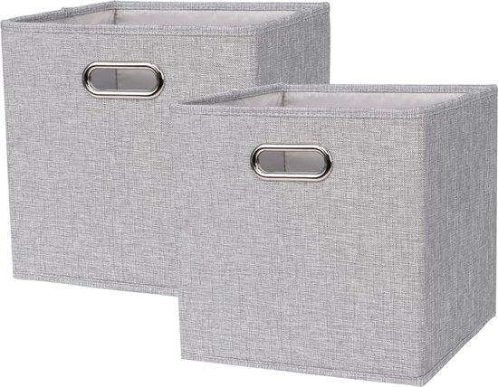 Scatole di stoccaggio metalliche 30 x 30 x 30 cm con coperchio pieghevole, sacchi di stoffa non tessuti, contenitori cubici per organizzare giocattoli e abbigliamento (due grigio-argento)