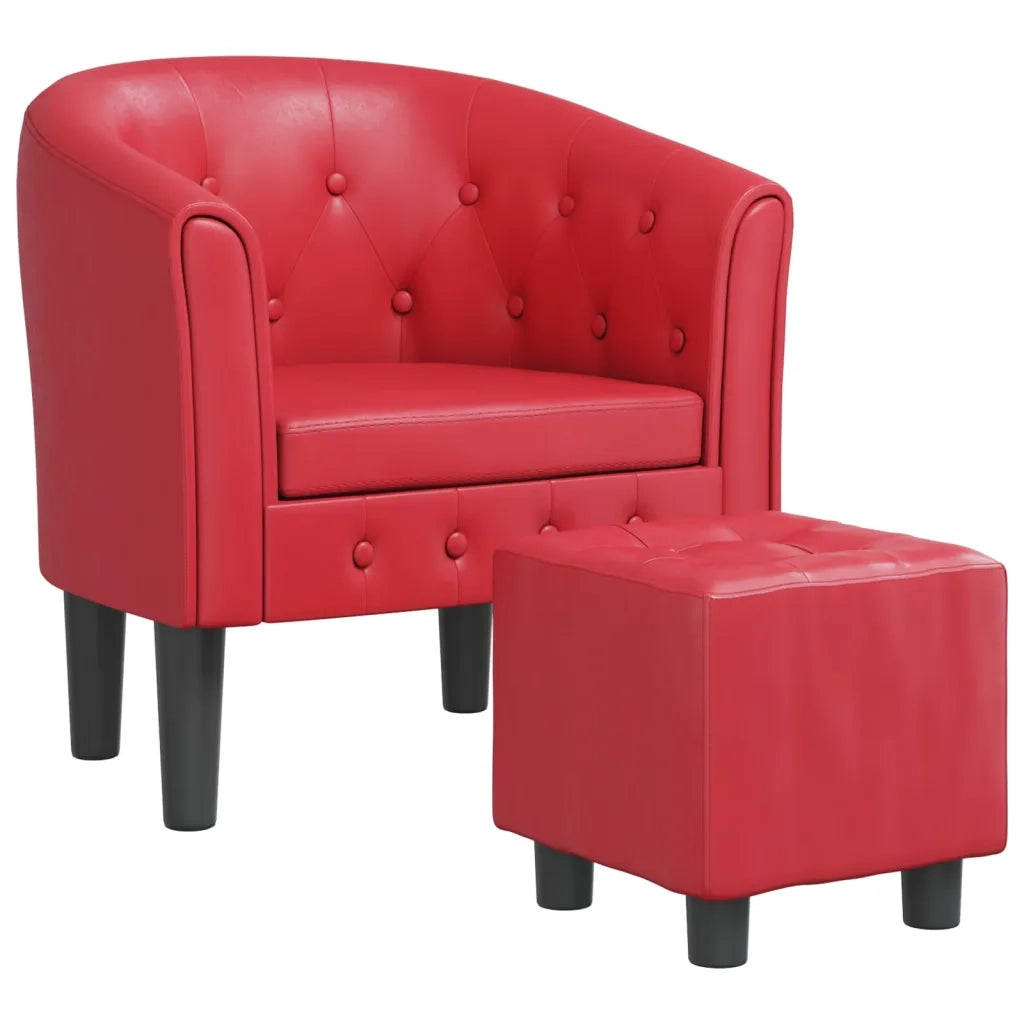 Poltrona a Pozzetto con Poggiapiedi Rossa in Similpelle 356468