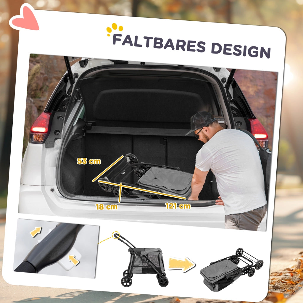 Carrello per Cani Pieghevole con Cuscino ¨C Xylo ¨C 102x62x105 cm Grigio