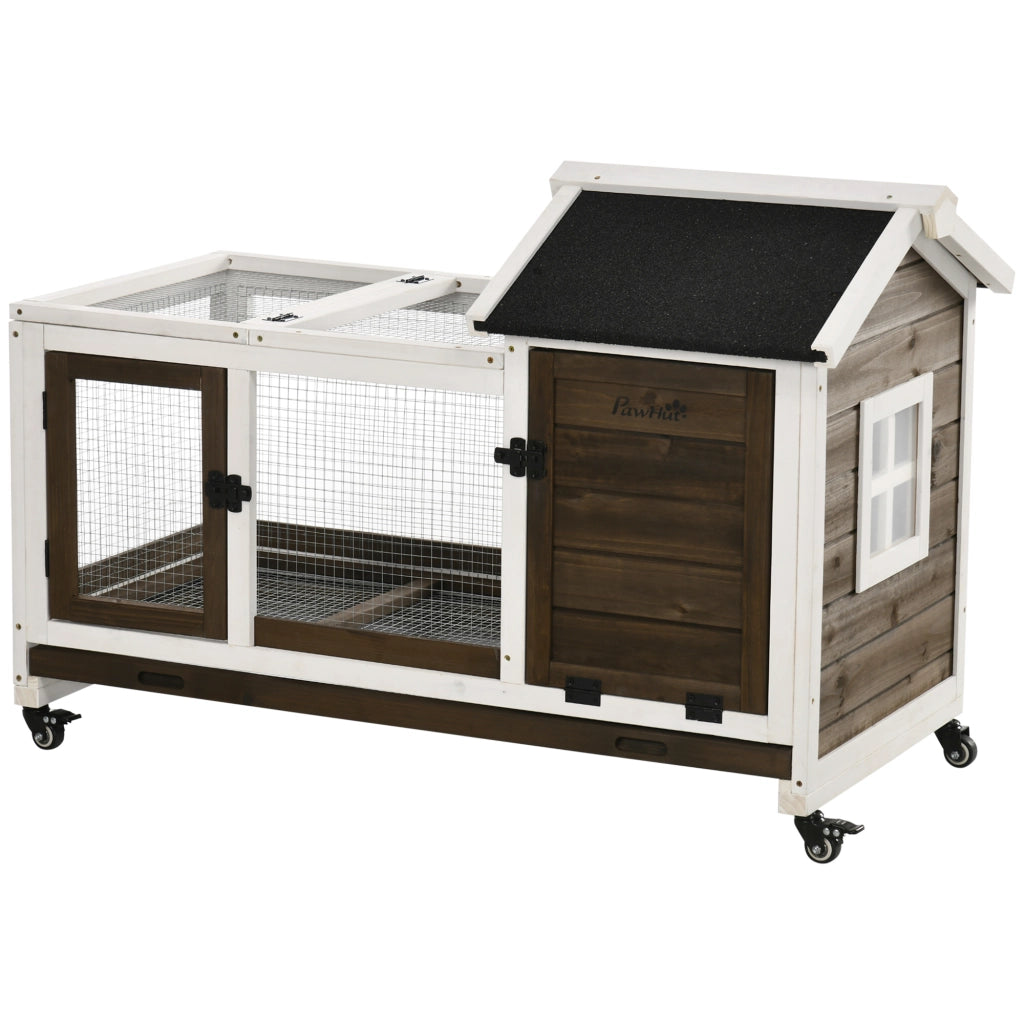 Conejera in Legno con Ruote e Cassetto ¨C Zephmum ¨C 108x58x73.5 cm Marrone Scuro