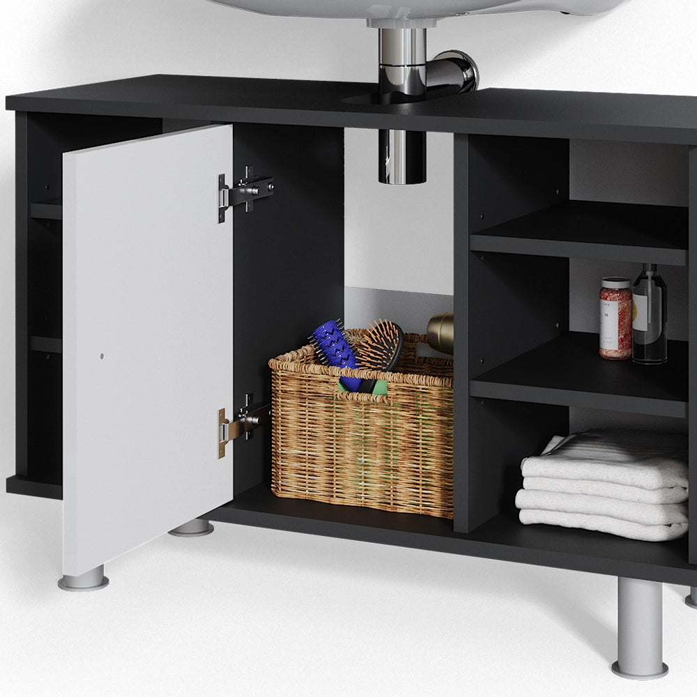 Mobiletto per lavabo Fynn Antracite/Bianco lucido 80 x 54 cm con 6 ripiani Vicco
