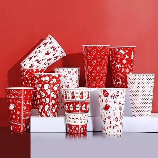 Set di bicchieri di plastica per Natale, 10 pezzi, 360 ml, bicchieri per Natale riutilizzabili, set per bambini e famiglie per le feste di Natale (rosso)