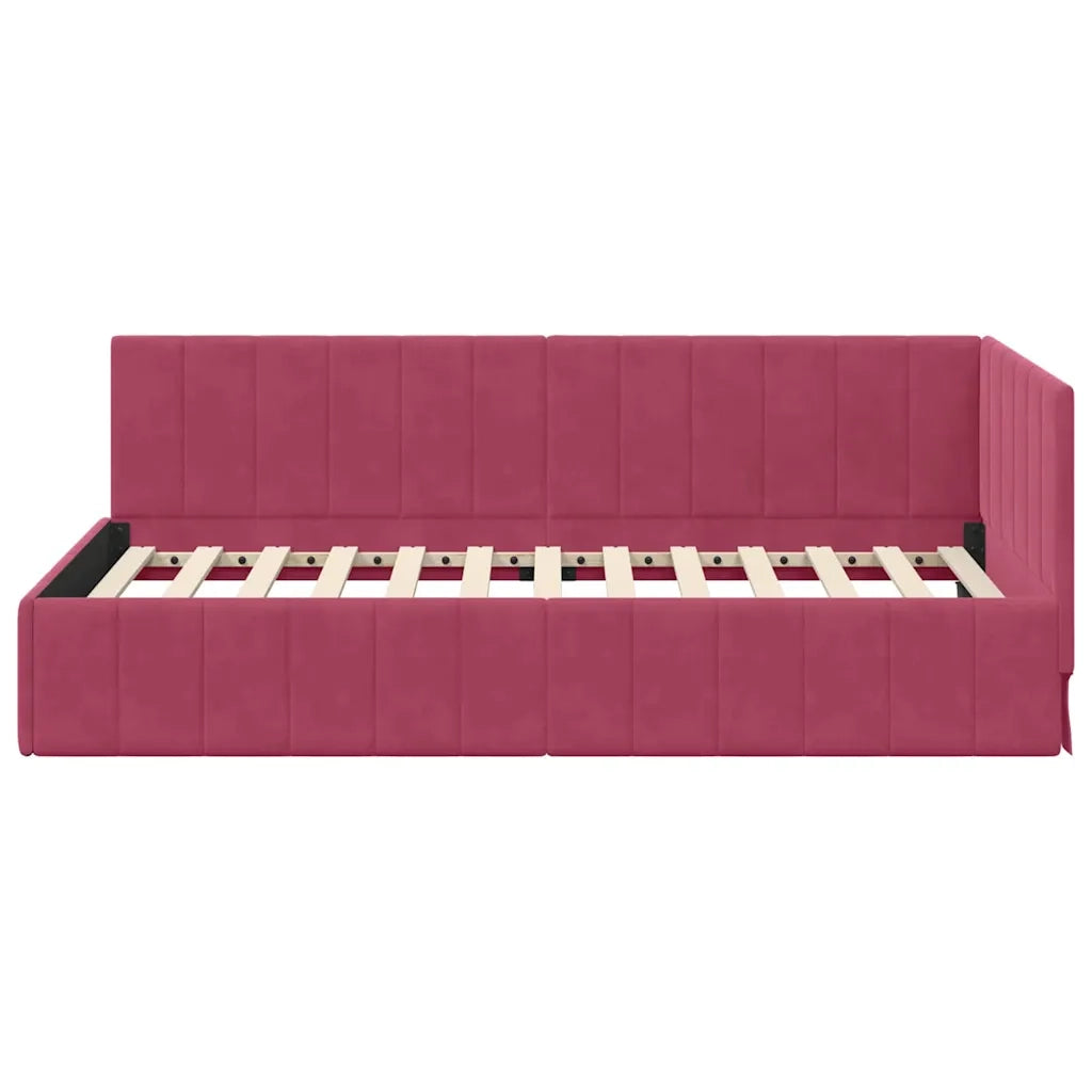 Cornice del letto ad angolo Rosso Vino 100 cm x 200 cm Velluto