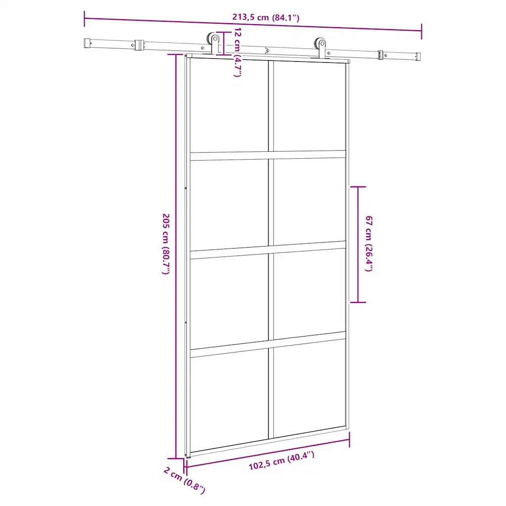 Porta Scorrevole con Ferramenta Vetro Temperato Alluminio 3333024