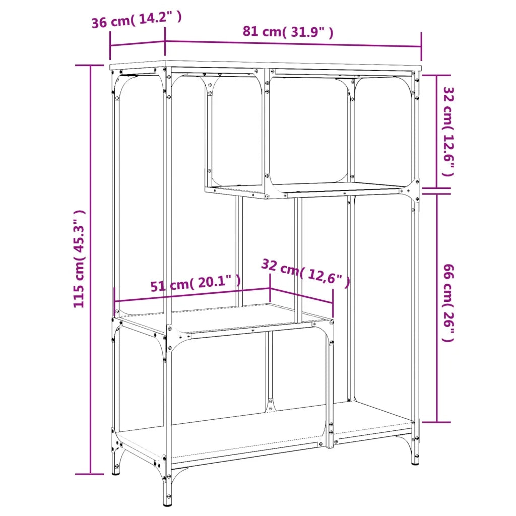 Libreria Nera 81x36x115 cm in Legno Multistrato e Acciaio 835404