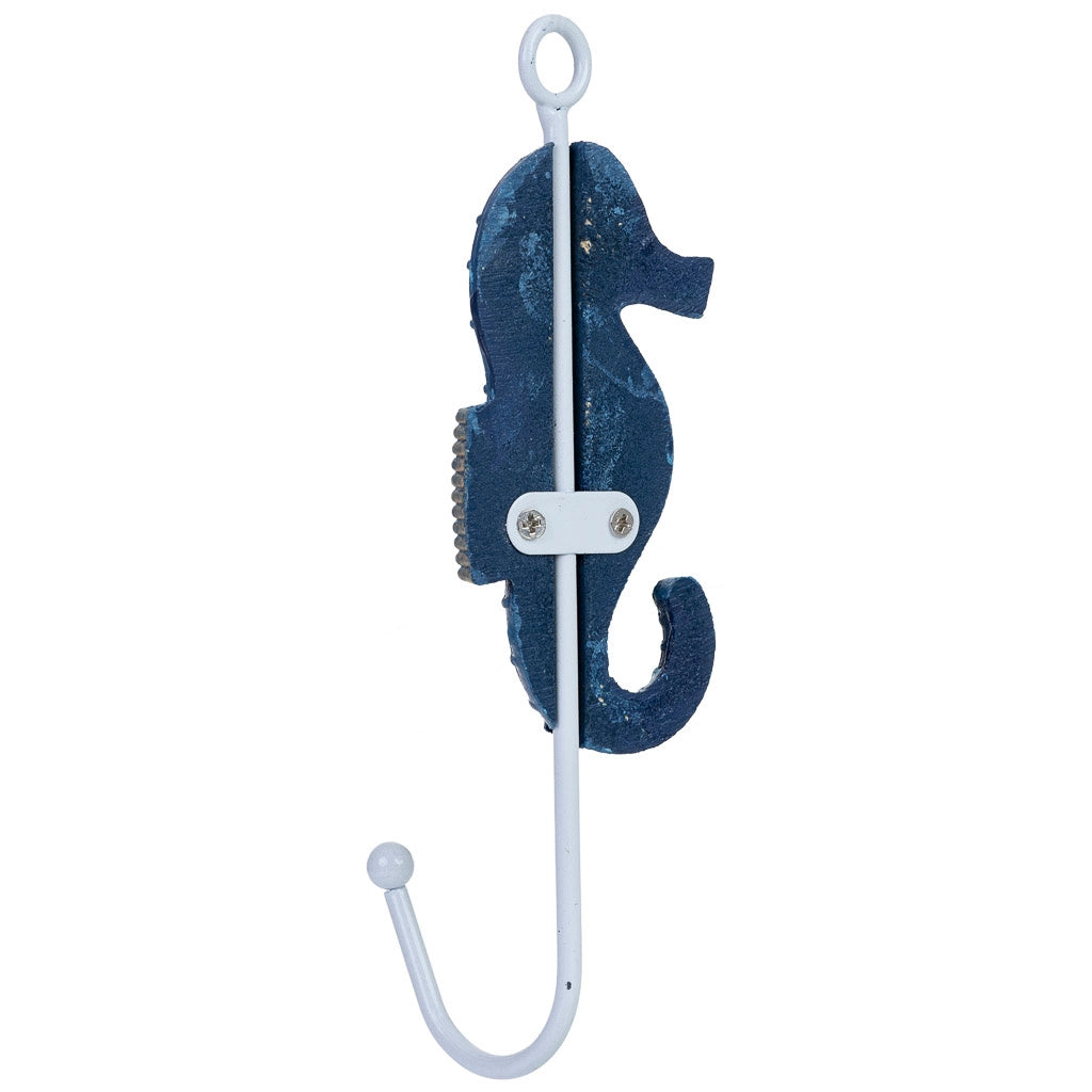 Percha de pared caballo de mar de madera azul 5x4x16h cm