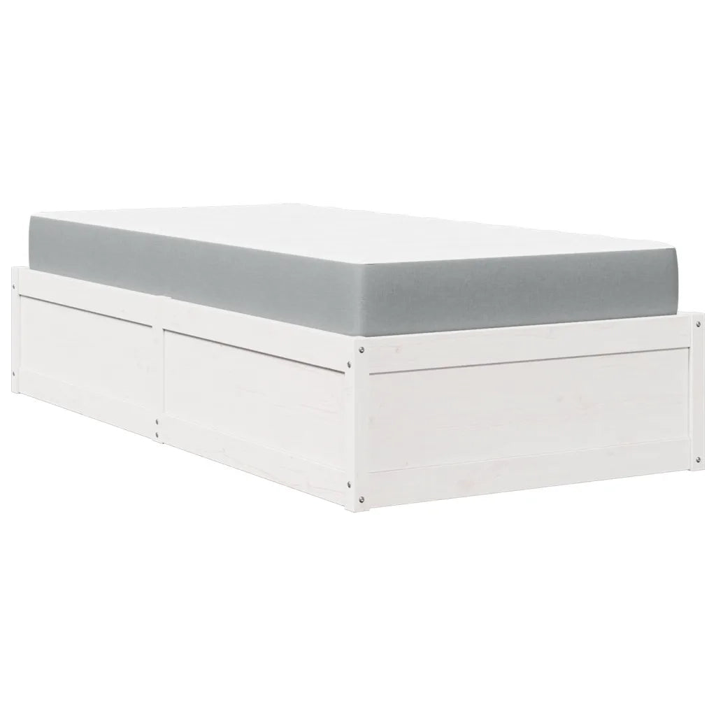 Letto singolo | Letto per adulti | Letto con Materasso Bianco 90x200 cm in Legno Massello di Pino