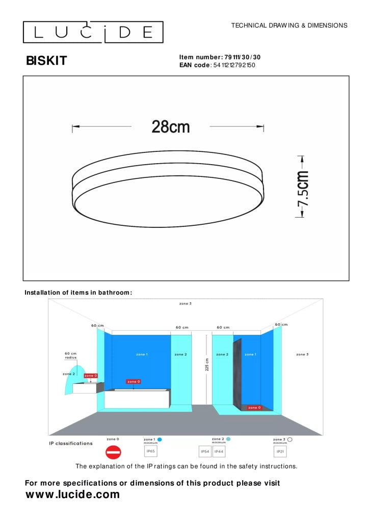 Plafoniera bagno LED 18W 28cm tonda nera IP44 Lucide