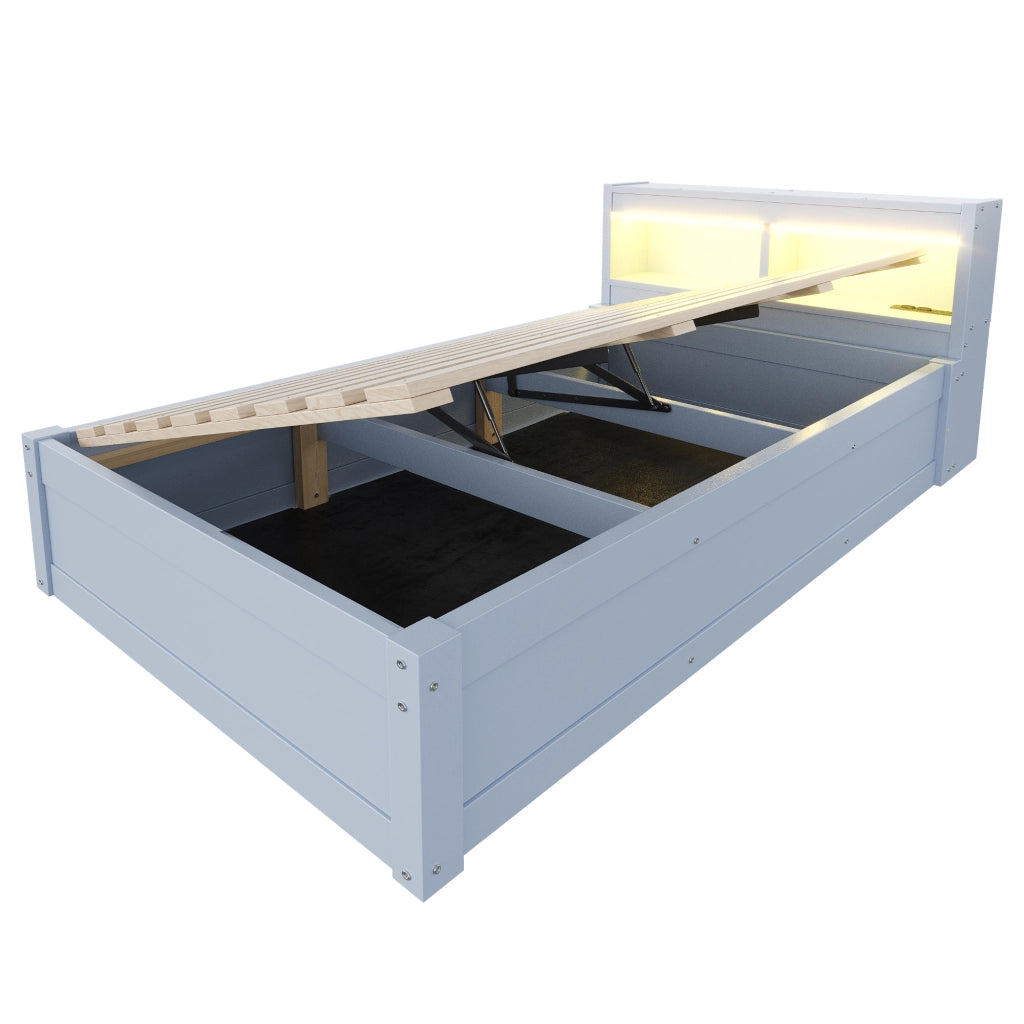 LETTO Multifunzionale 90x200 cm Grigio con presa multifunzione e LED